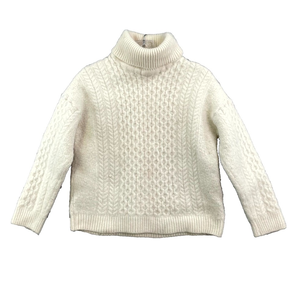Aran Sweater Market Womens XL Cream Merino Wool Turtleneck Cable Knit Fisherman